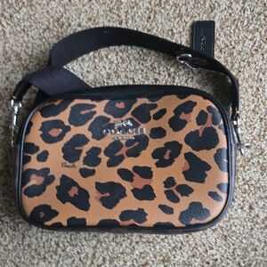 Coach Leopard Print Crossbody Bag - Black and Tan